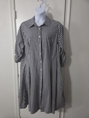 Black & White Gingham Button-Front Shirt Dress